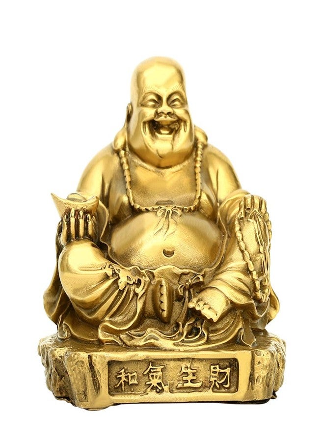 BRABUD Chinese Fengshui Brass Laughing Buddha with Ingot Wealth Figurine Lucky Statue Home Decoration ZD154 - Image 1